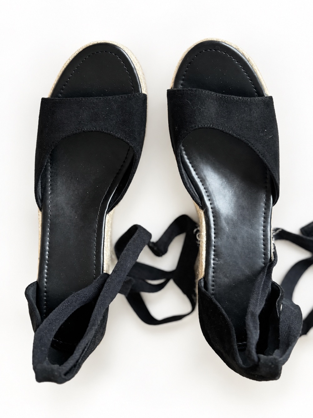 Black Ankle-Tie Espadrille Wedge Sandals Size 43 - Picture 3 of 10
